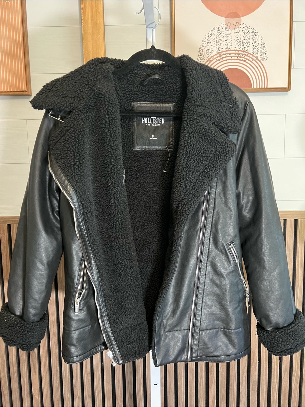 Hollister Black Faux Leather Shearling-Lined Moto Jacket